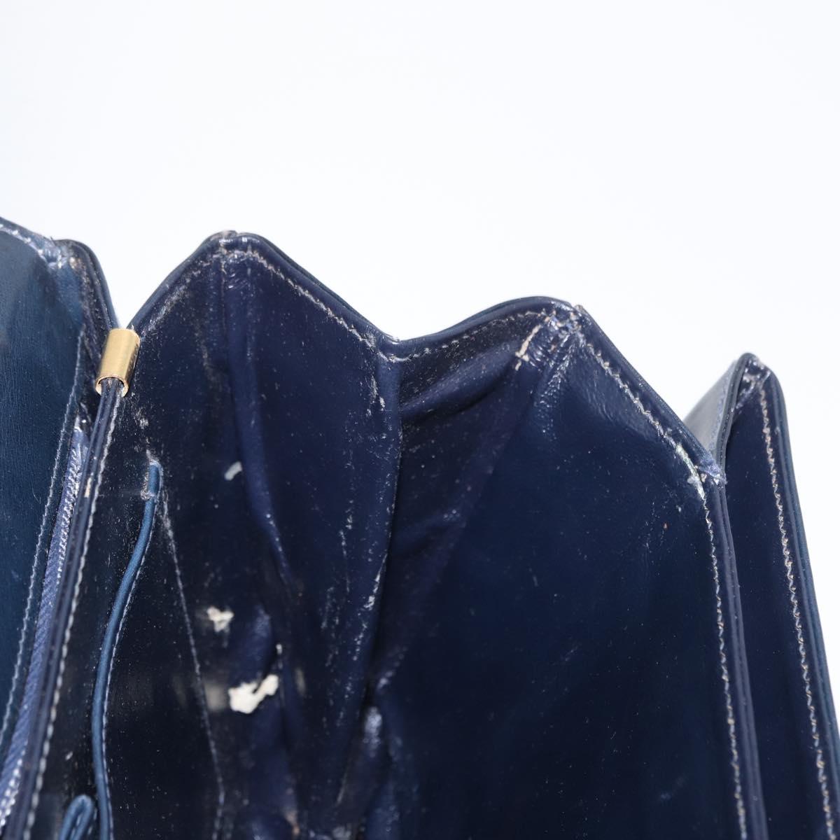 CELINE Shoulder Bag Leather Navy Gold Auth 160702