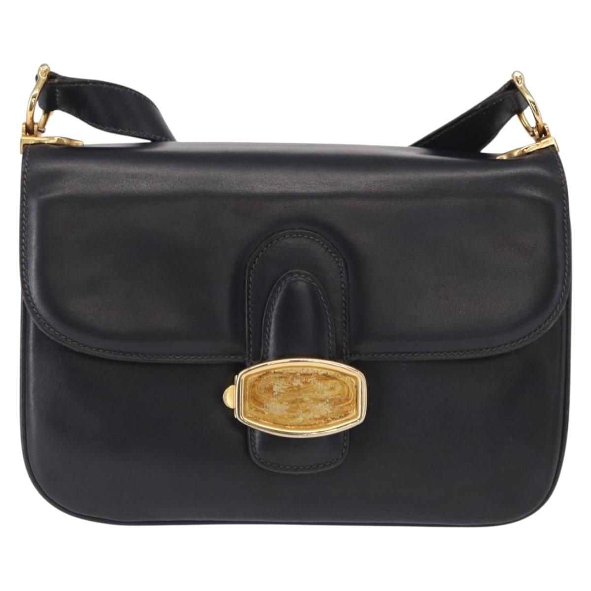 CELINE Shoulder Bag Leather Navy Gold Auth 160702