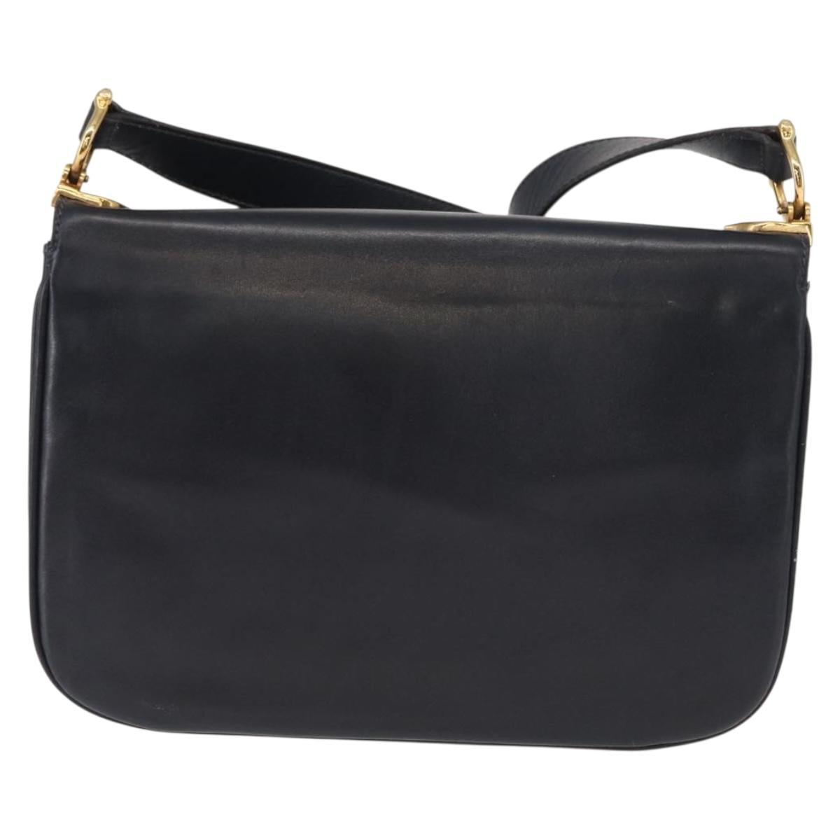 CELINE Shoulder Bag Leather Navy Gold Auth 160702