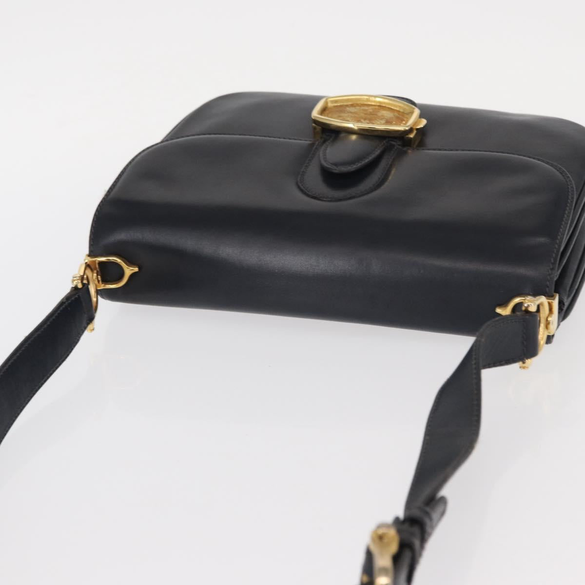 CELINE Shoulder Bag Leather Navy Gold Auth 160702