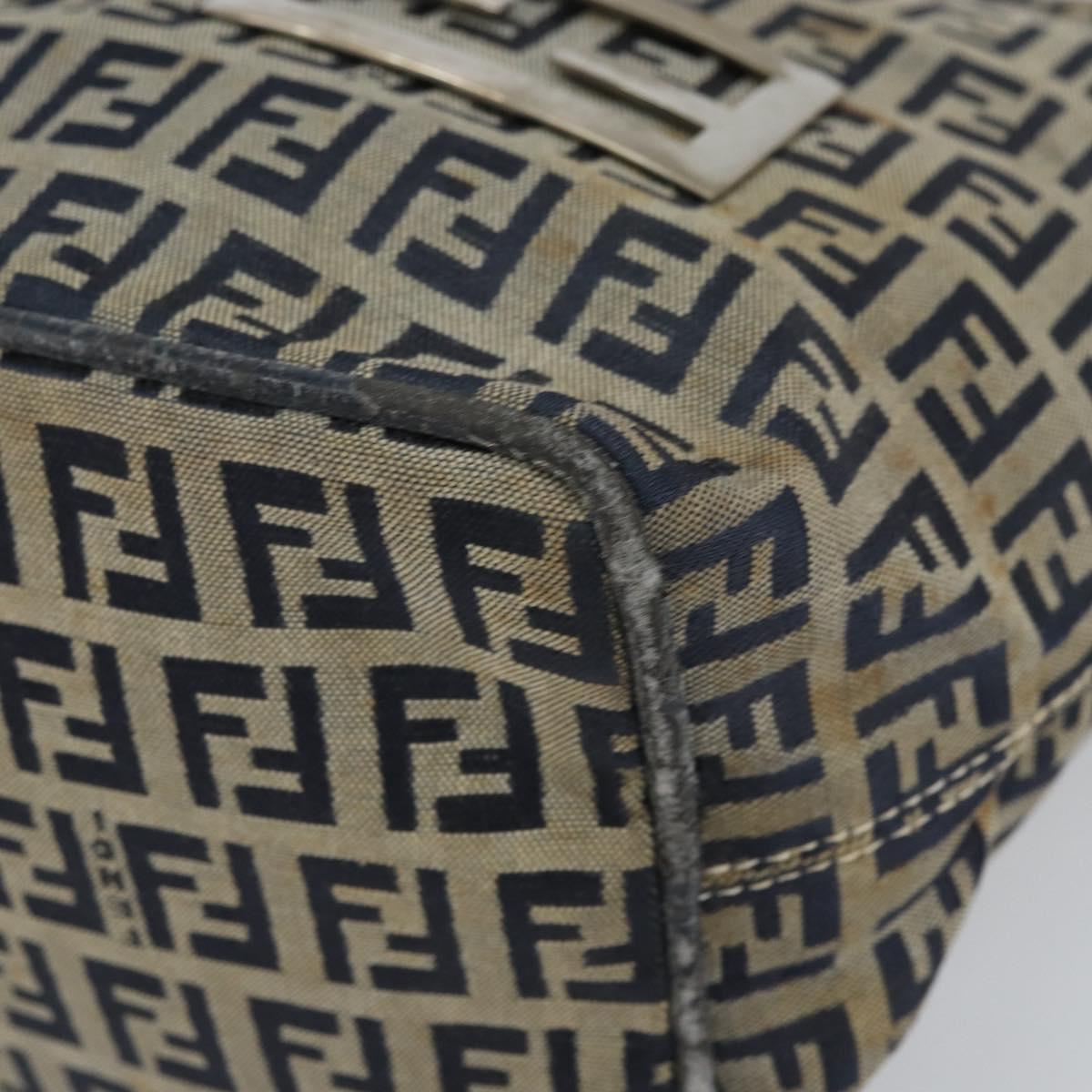 FENDI Zucchino Canvas Hand Bag Navy Silver Auth 160707