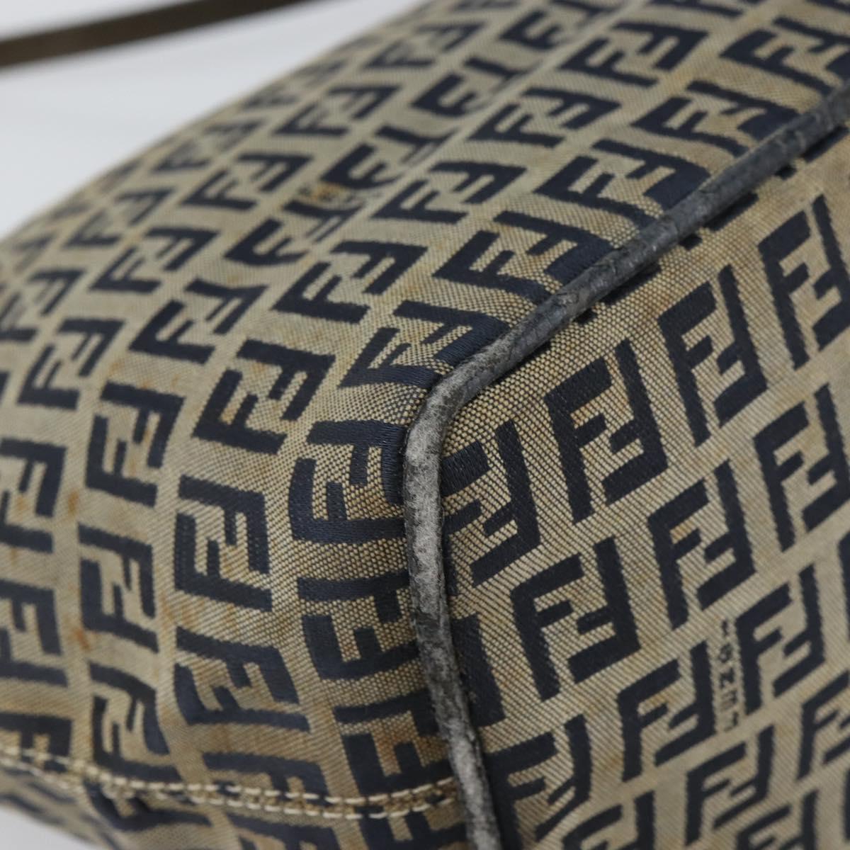 FENDI Zucchino Canvas Hand Bag Navy Silver Auth 160707