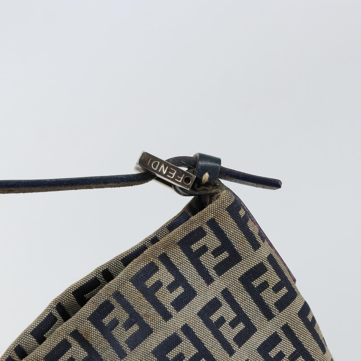 FENDI Zucchino Canvas Hand Bag Navy Silver Auth 160707