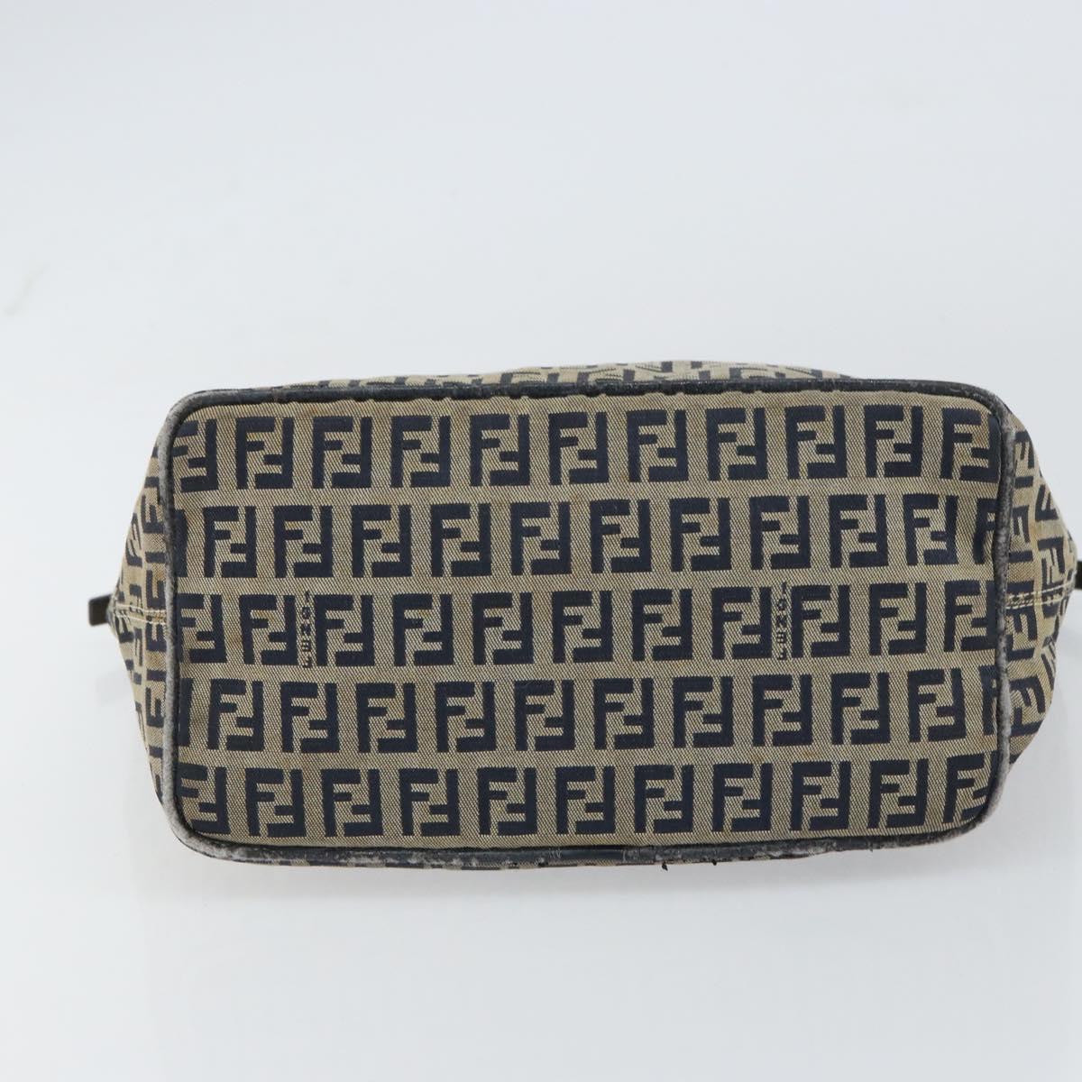 FENDI Zucchino Canvas Hand Bag Navy Silver Auth 160707
