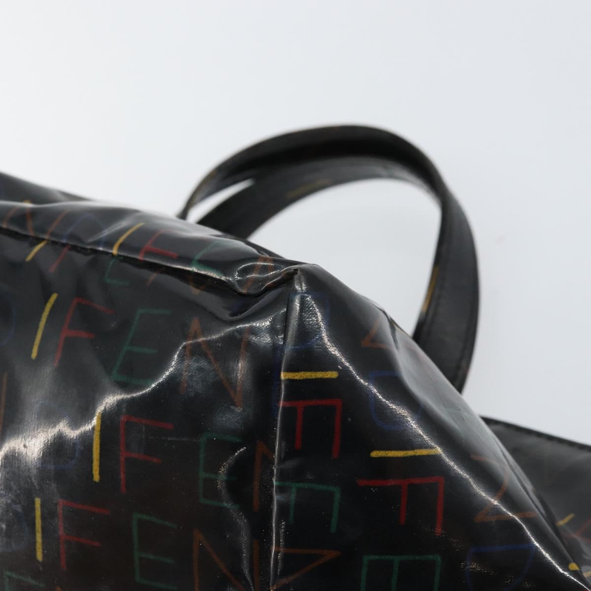 FENDI Hand Bag Enamel Black Auth 160708
