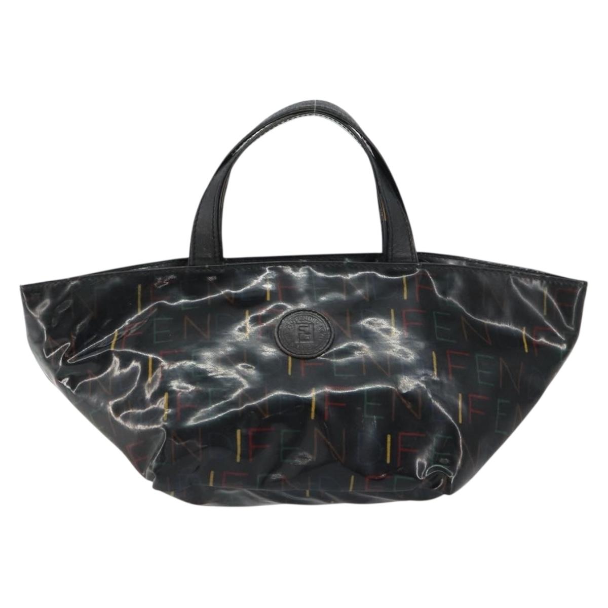 FENDI Hand Bag Enamel Black Auth 160708