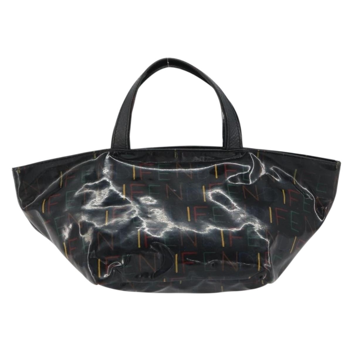 FENDI Hand Bag Enamel Black Auth 160708