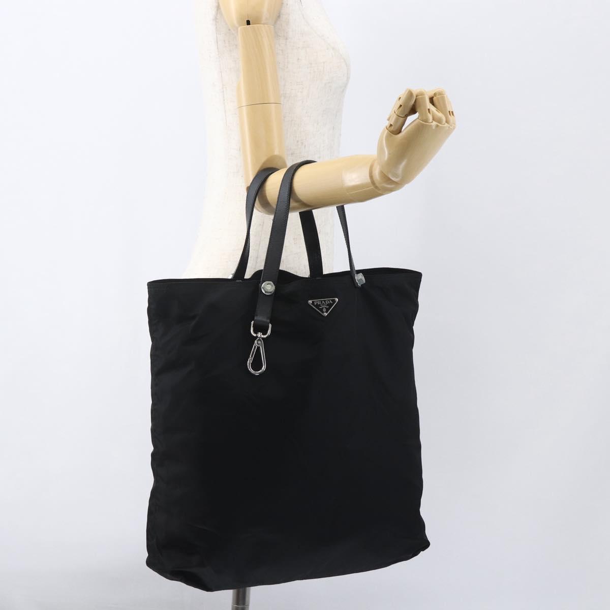 PRADA Tote Bag Nylon Black Silver Auth 160710