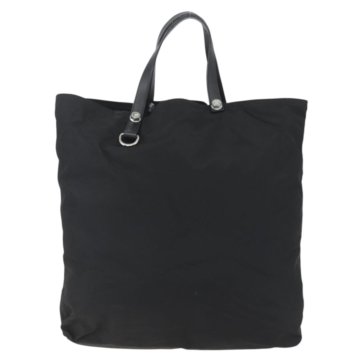 PRADA Tote Bag Nylon Black Silver Auth 160710