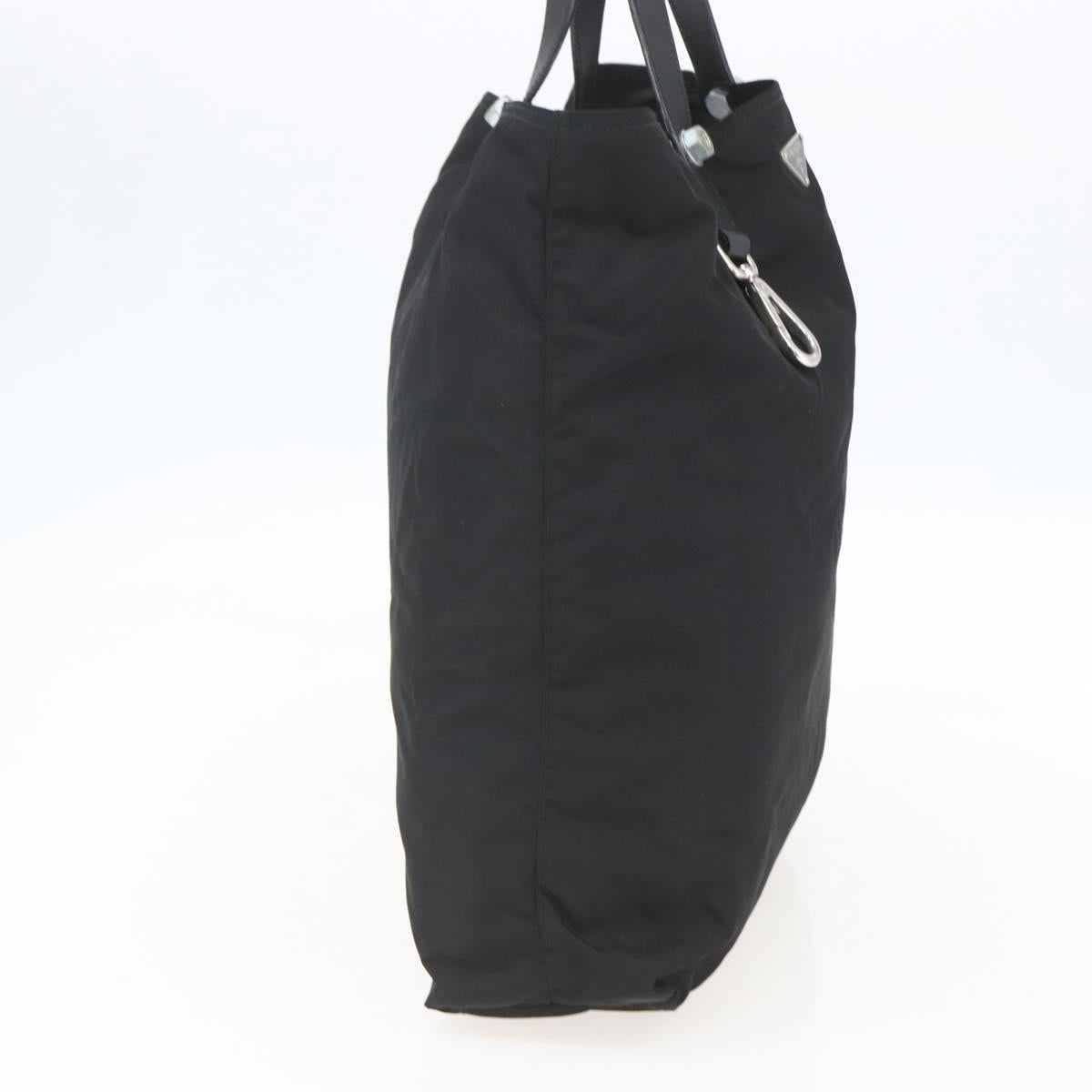 PRADA Tote Bag Nylon Black Silver Auth 160710