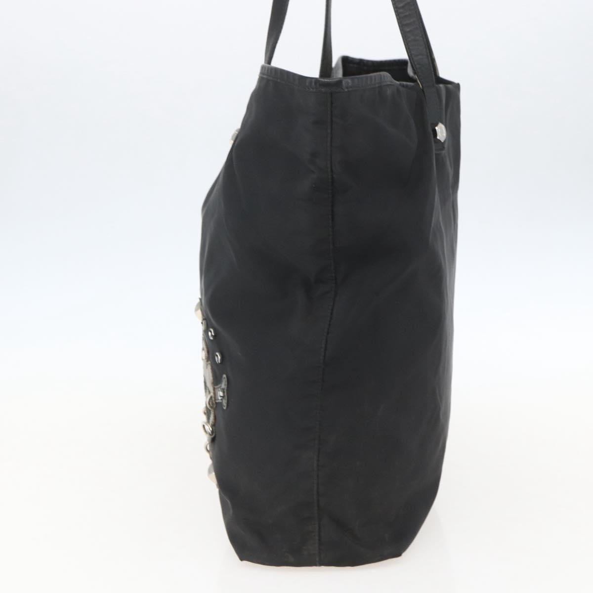 PRADA Tote Bag Nylon Black Silver Auth 160717