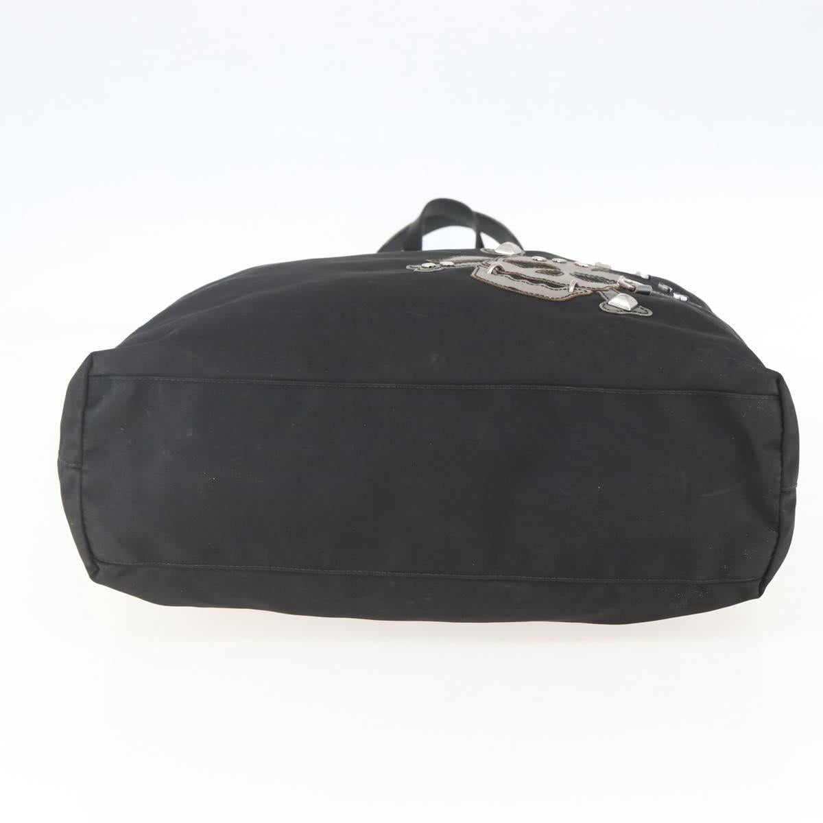 PRADA Tote Bag Nylon Black Silver Auth 160717