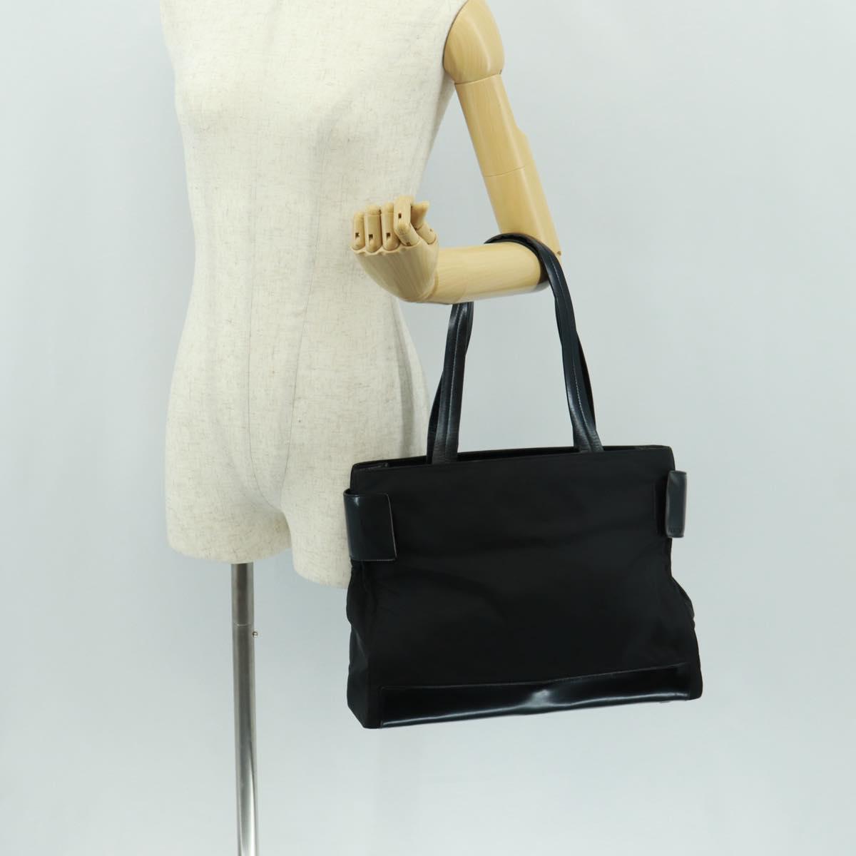 PRADA Tote Bag Nylon Black Silver Auth 160719