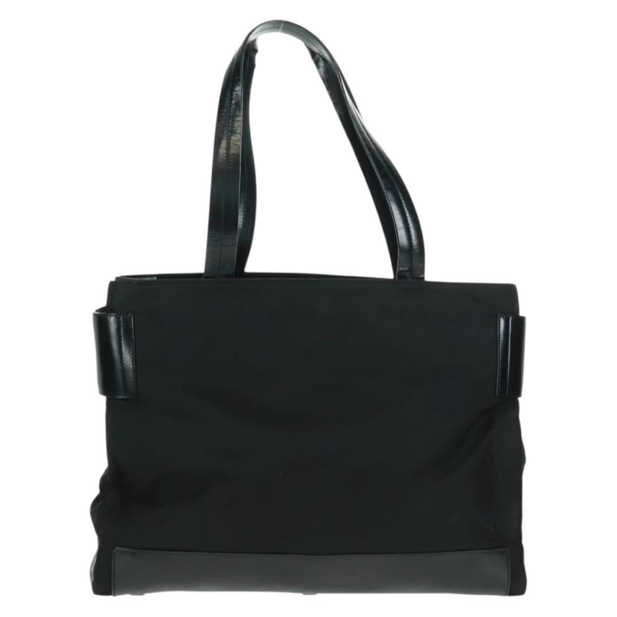 PRADA Tote Bag Nylon Black Silver Auth 160719