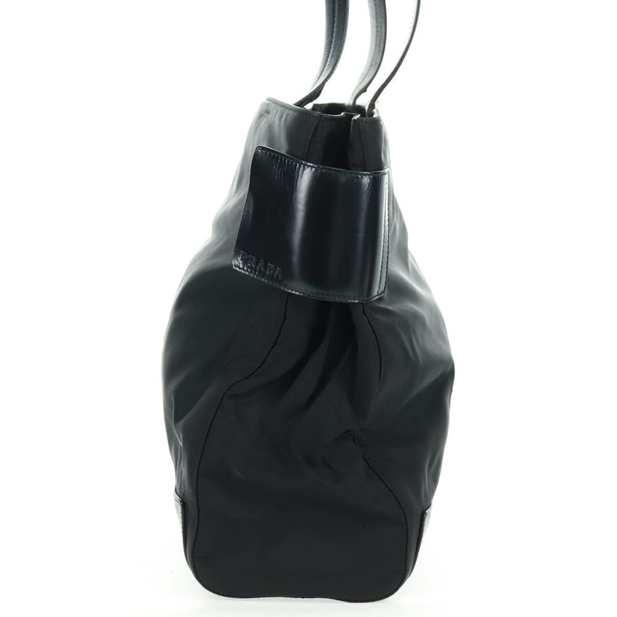 PRADA Tote Bag Nylon Black Silver Auth 160719