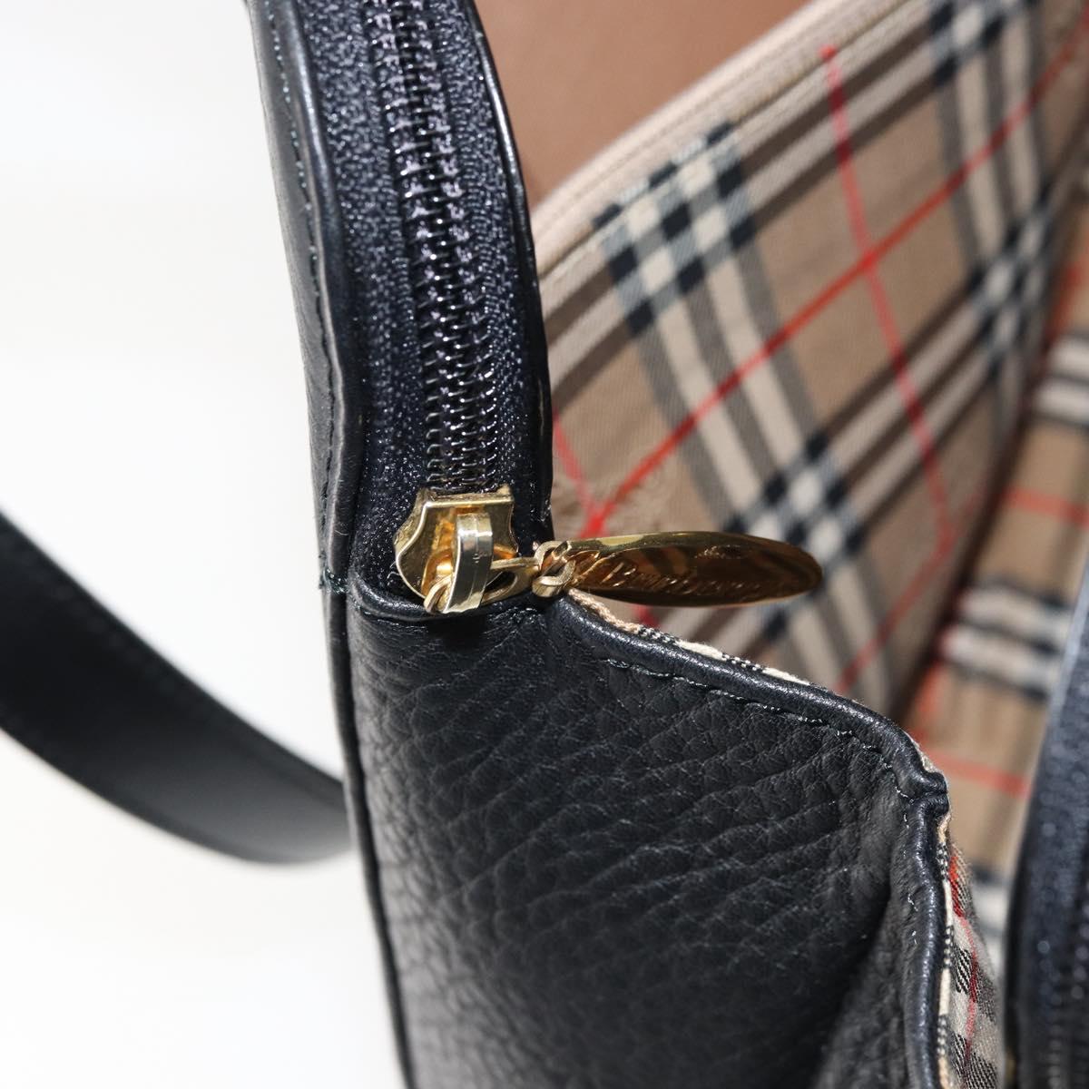 Burberrys Shoulder Bag Leather Black Gold Auth 160725