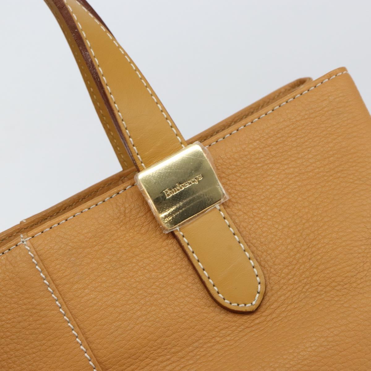Burberrys Tote Bag Leather Beige Gold Auth 160726