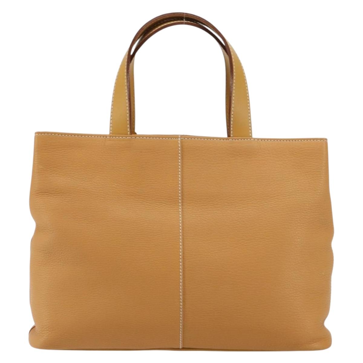Burberrys Tote Bag Leather Beige Gold Auth 160726