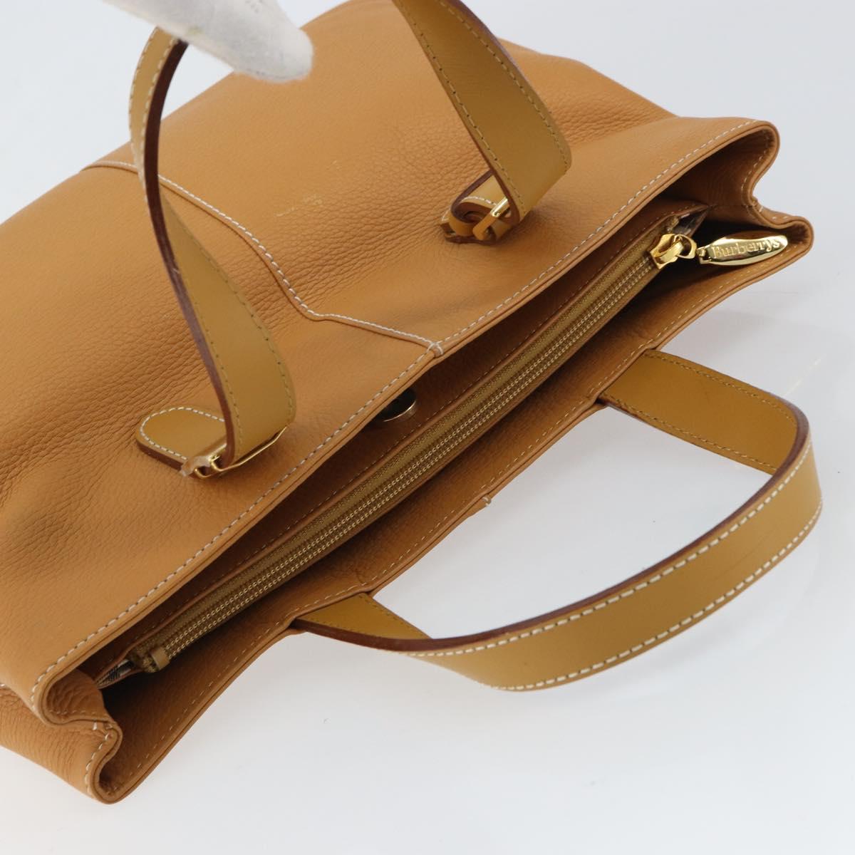 Burberrys Tote Bag Leather Beige Gold Auth 160726