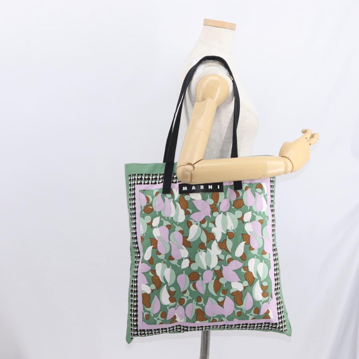 MARNI Flower Pattern Tote Bag Canvas Green Auth 160729