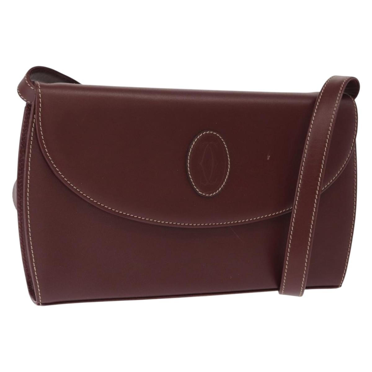 CARTIER Must Line Shoulder Bag Leather Bordeaux Gold Auth 160730