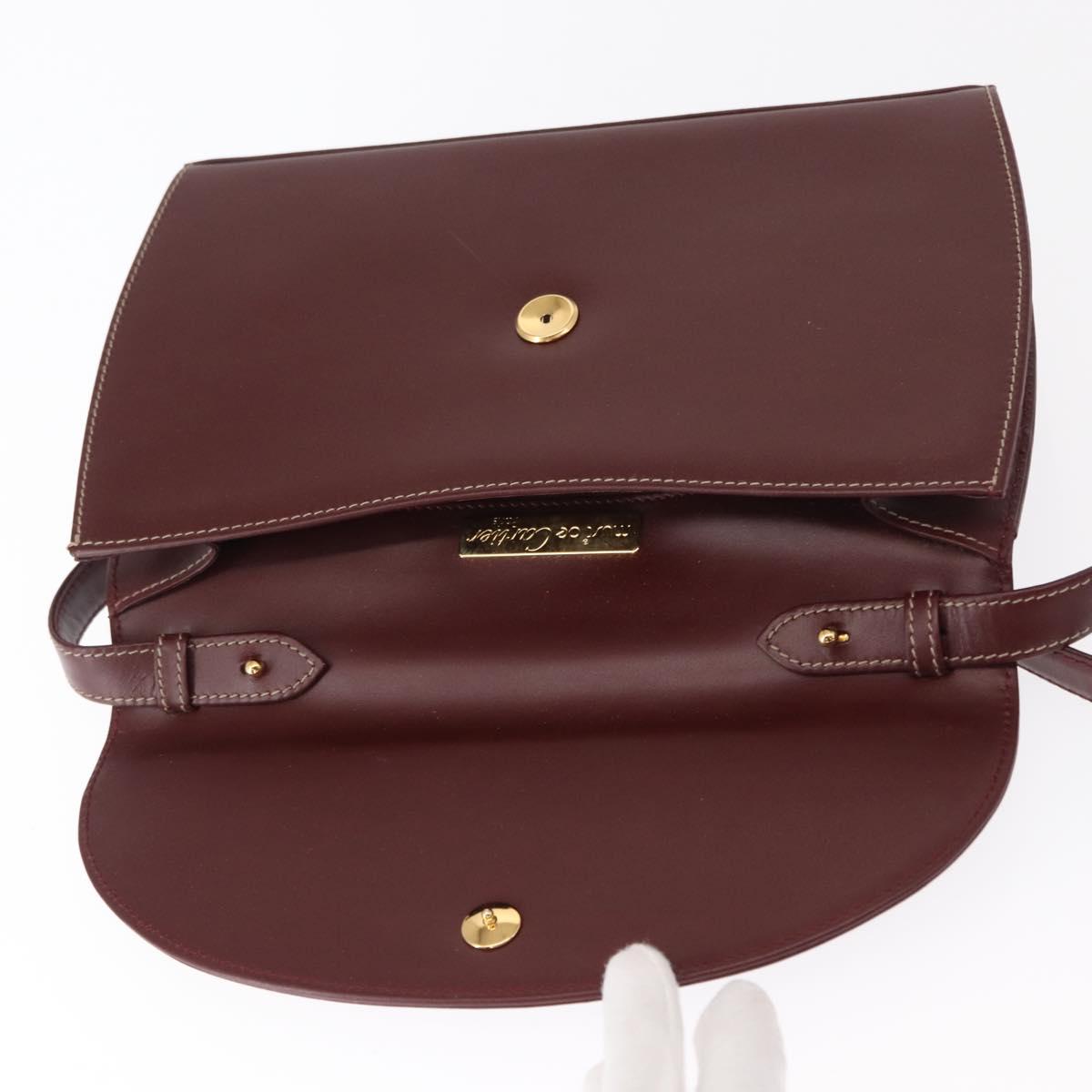 CARTIER Must Line Shoulder Bag Leather Bordeaux Gold Auth 160730