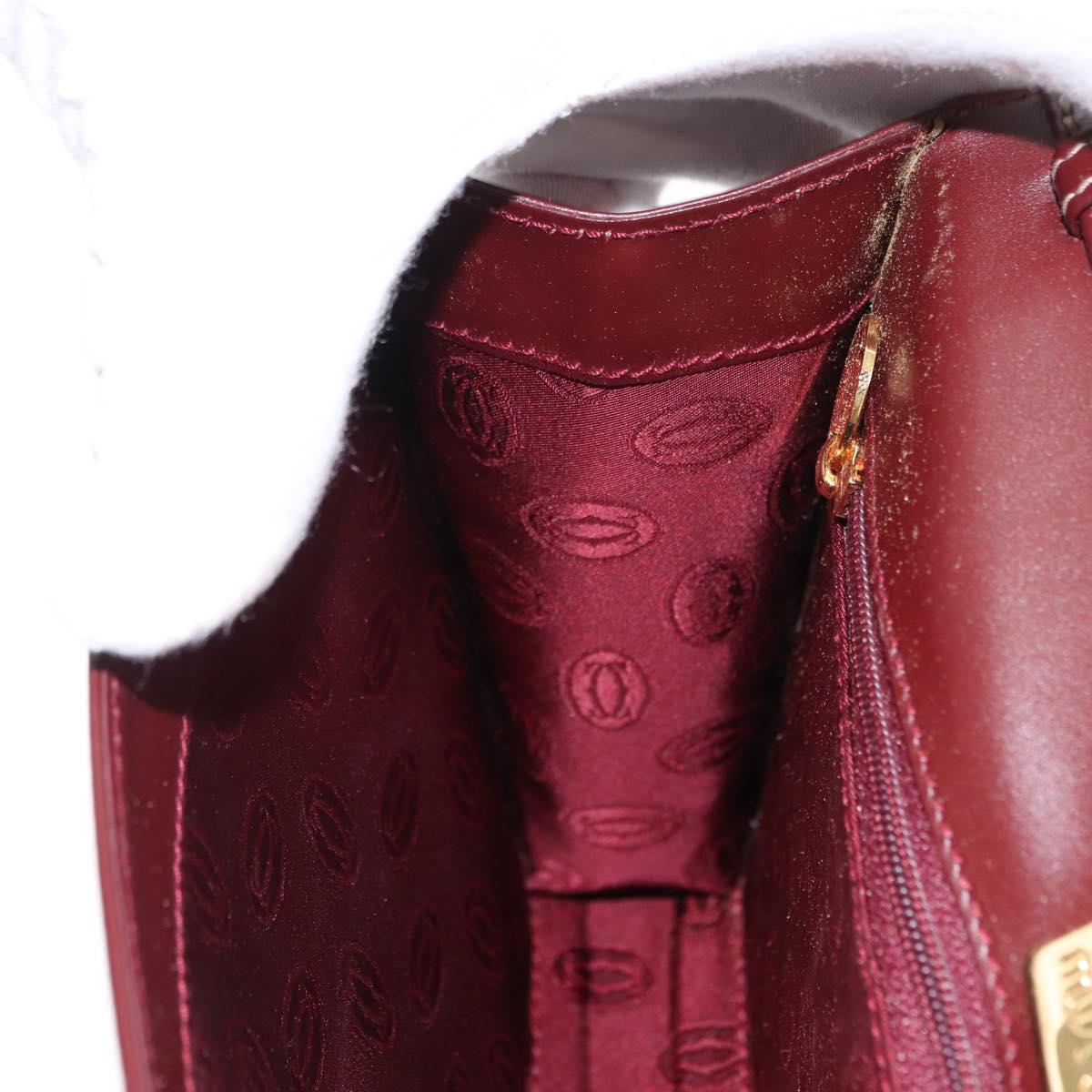 CARTIER Must Line Shoulder Bag Leather Bordeaux Gold Auth 160730