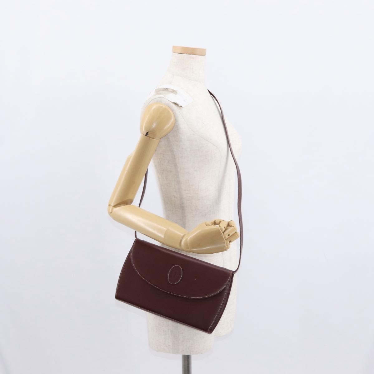 CARTIER Must Line Shoulder Bag Leather Bordeaux Gold Auth 160730