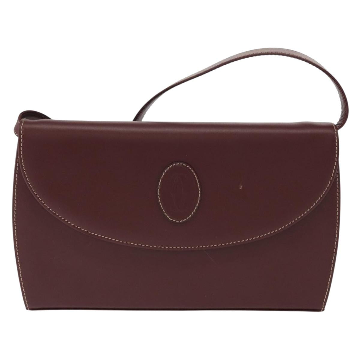 CARTIER Must Line Shoulder Bag Leather Bordeaux Gold Auth 160730