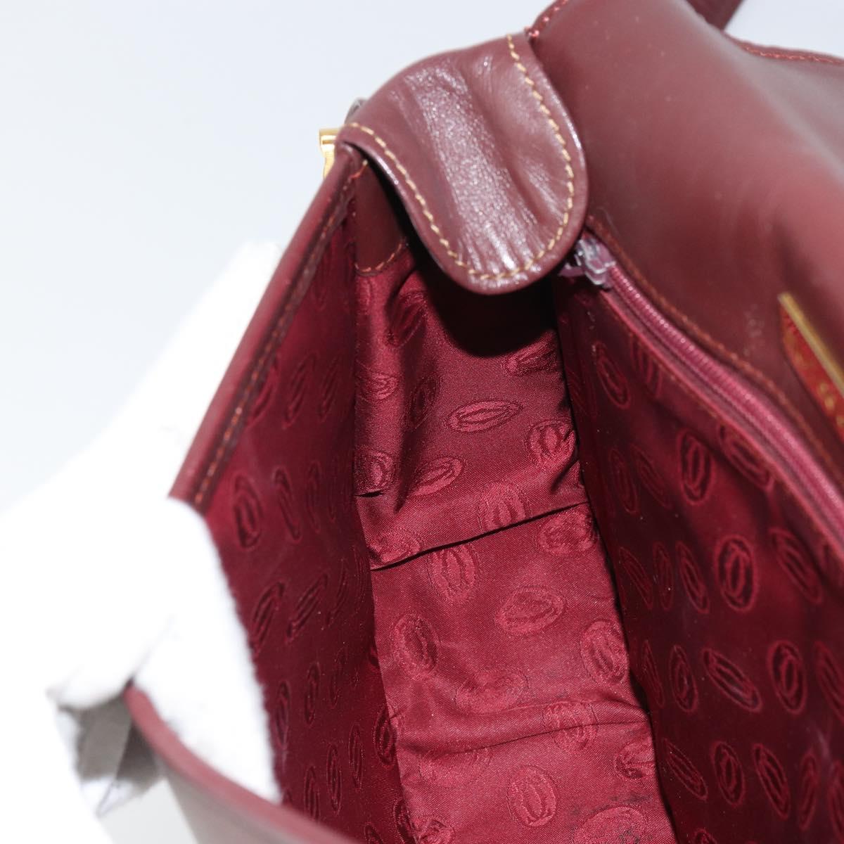 CARTIER Must Line Shoulder Bag Leather Bordeaux Gold Auth 160731