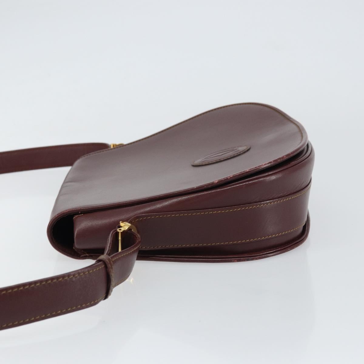 CARTIER Must Line Shoulder Bag Leather Bordeaux Gold Auth 160731