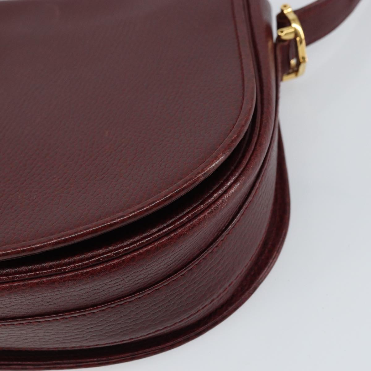 CARTIER Shoulder Bag Leather Bordeaux Gold Auth 160732