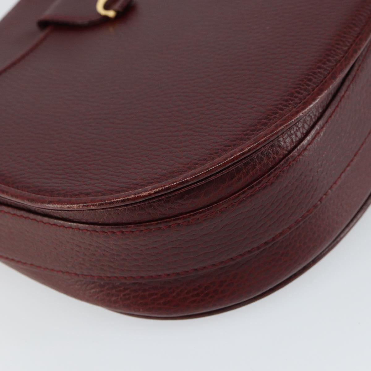 CARTIER Shoulder Bag Leather Bordeaux Gold Auth 160732