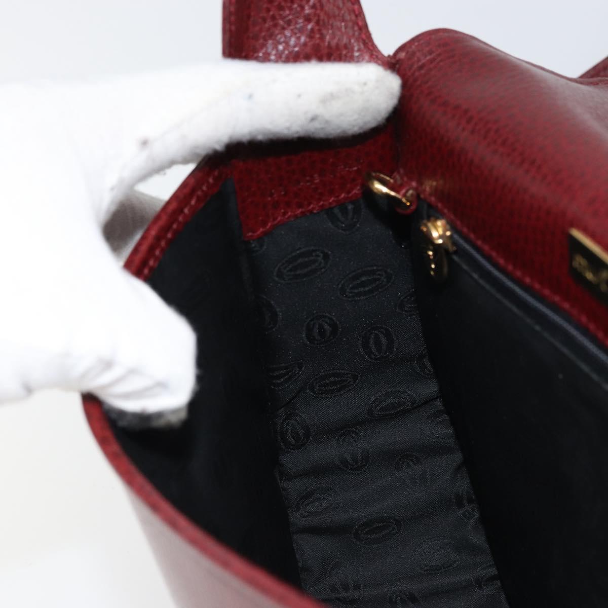 CARTIER Shoulder Bag Leather Bordeaux Gold Auth 160732