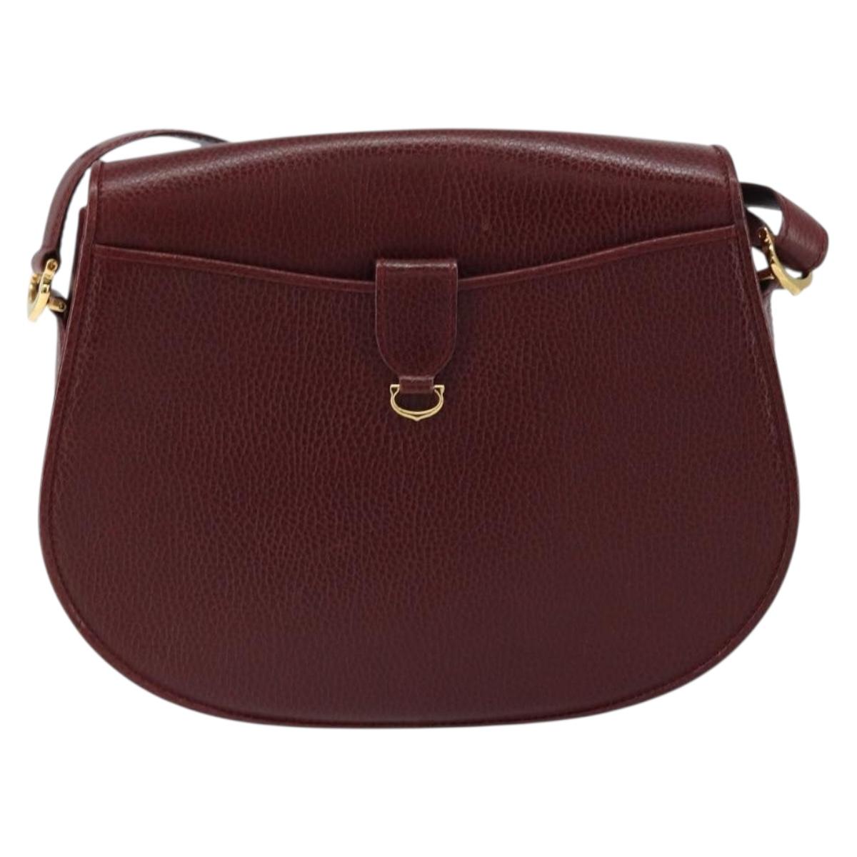 CARTIER Shoulder Bag Leather Bordeaux Gold Auth 160732