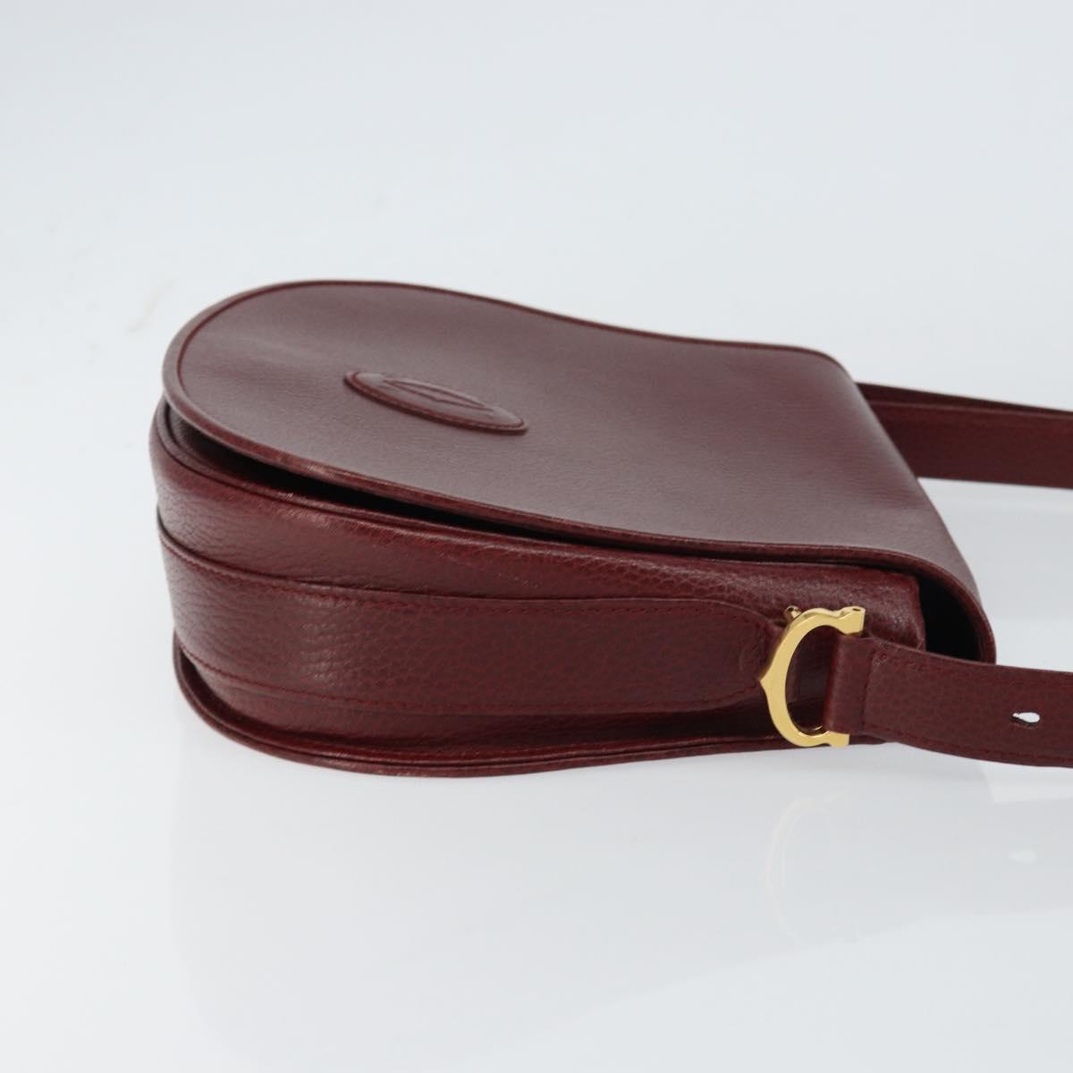 CARTIER Shoulder Bag Leather Bordeaux Gold Auth 160732