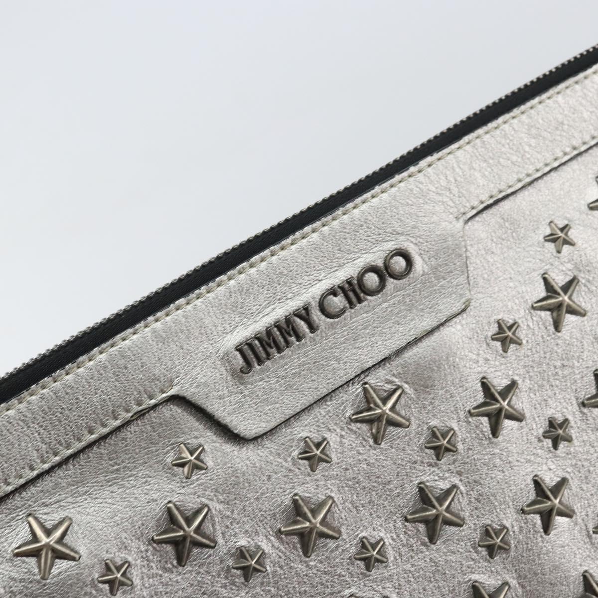 Jimmy Choo Studs Clutch Bag Leather Silver Auth 160738
