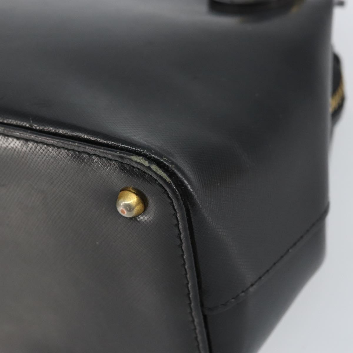 VERSACE Hand Bag Leather Black Gold Auth 160742
