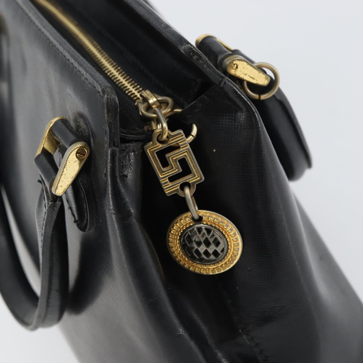 VERSACE Hand Bag Leather Black Gold Auth 160742