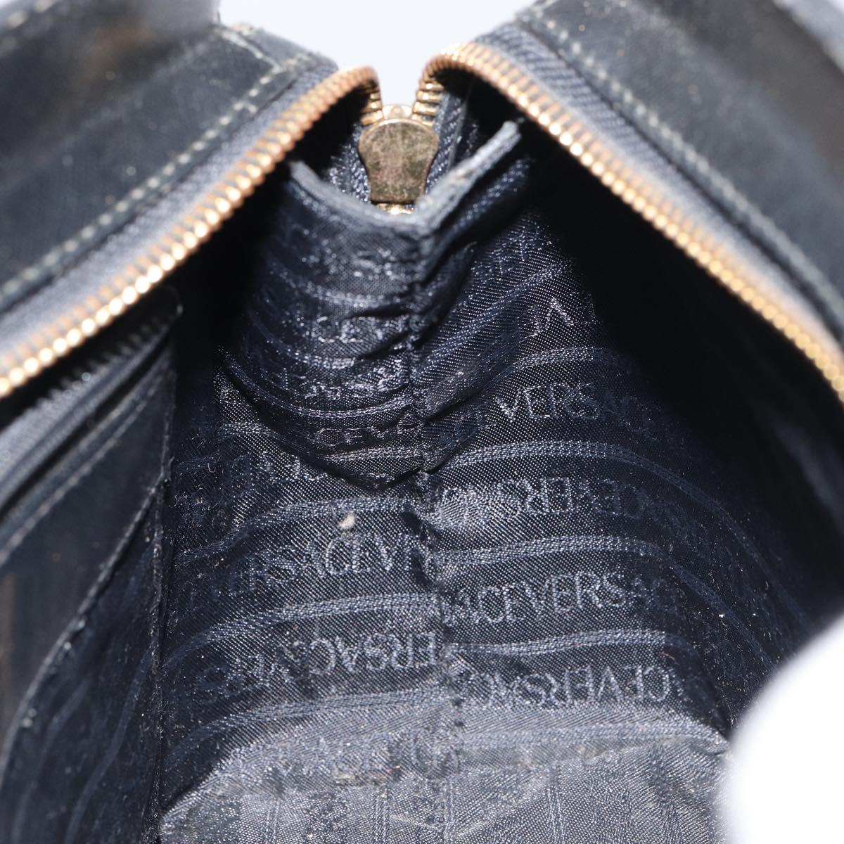 VERSACE Hand Bag Leather Black Gold Auth 160742