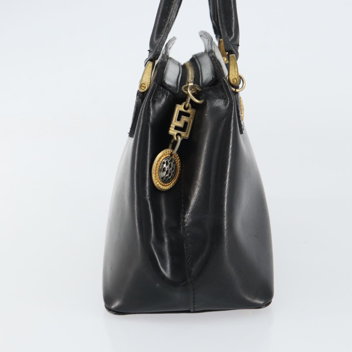 VERSACE Hand Bag Leather Black Gold Auth 160742