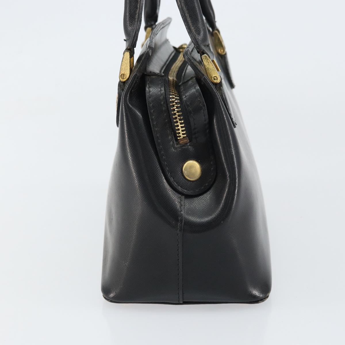 VERSACE Hand Bag Leather Black Gold Auth 160742