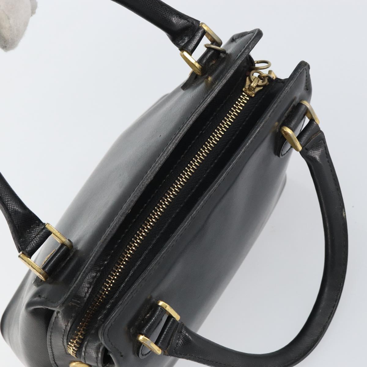VERSACE Hand Bag Leather Black Gold Auth 160742