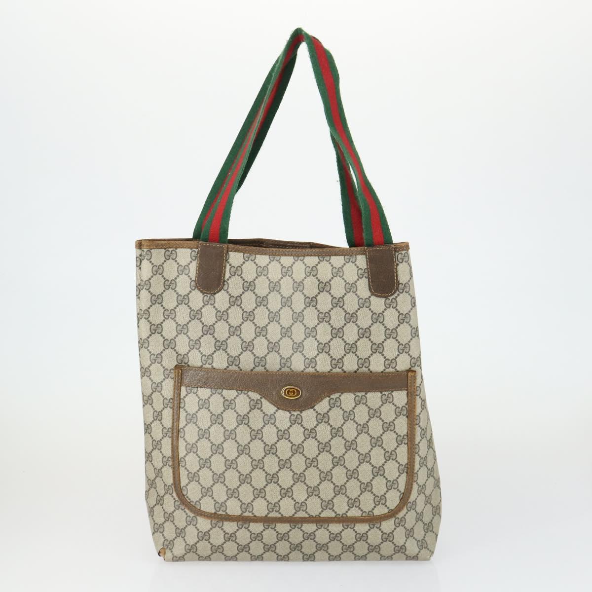 GUCCI GG Supreme GG Plus Web Sherry Line Bag PVC 4 Set Beige Green Auth 160748