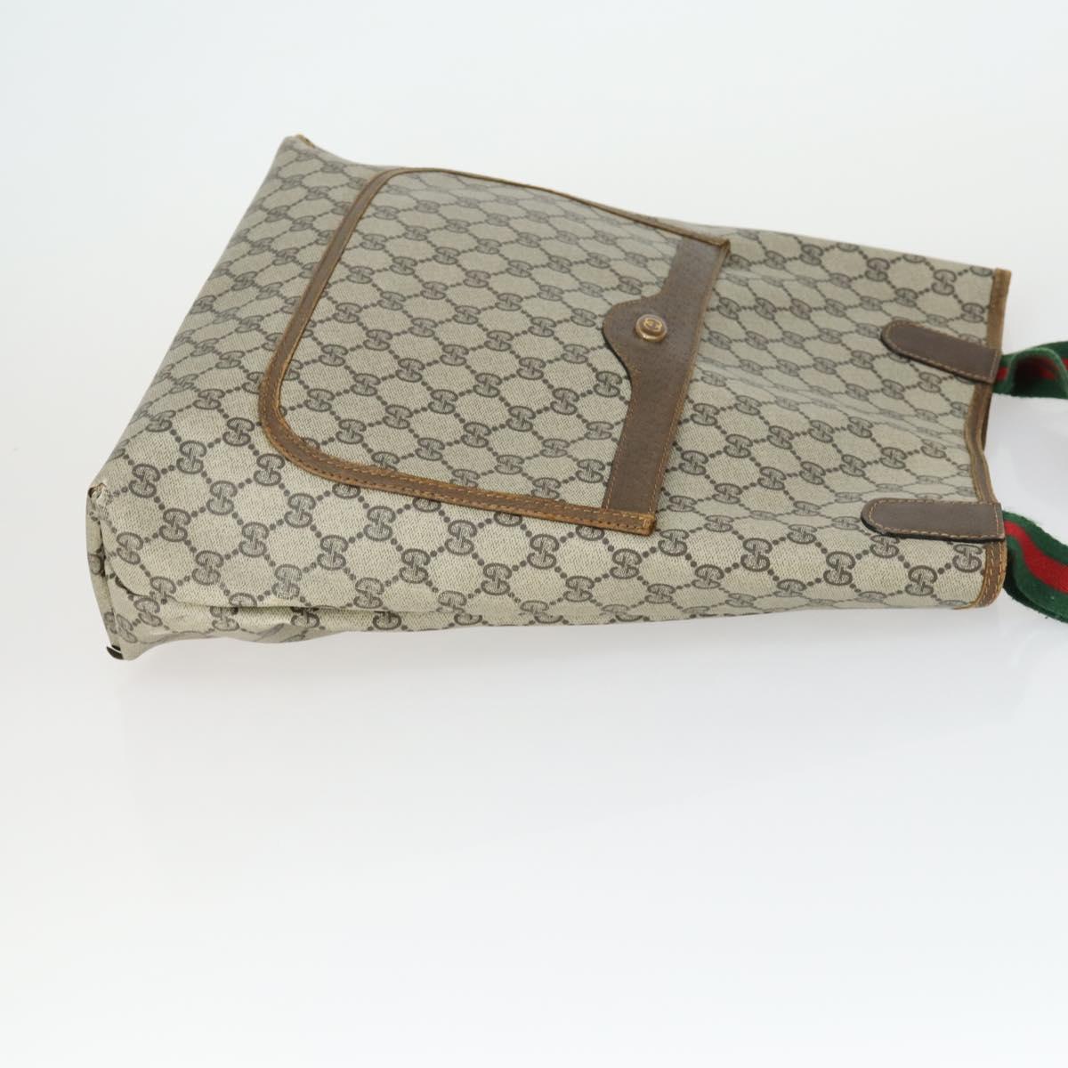 GUCCI GG Supreme GG Plus Web Sherry Line Bag PVC 4 Set Beige Green Auth 160748