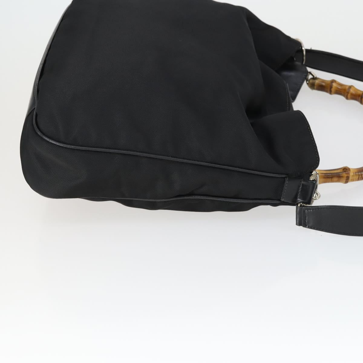 GUCCI Bamboo Shoulder Bag Leather Canvas 4 Set Black Auth 160749