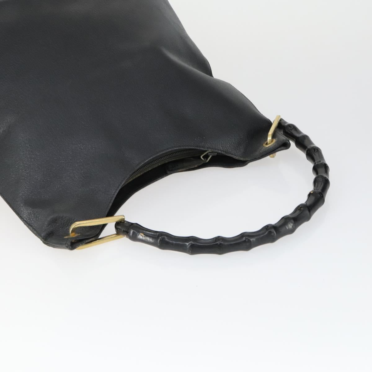 GUCCI Bamboo Shoulder Bag Leather Canvas 4 Set Black Auth 160749