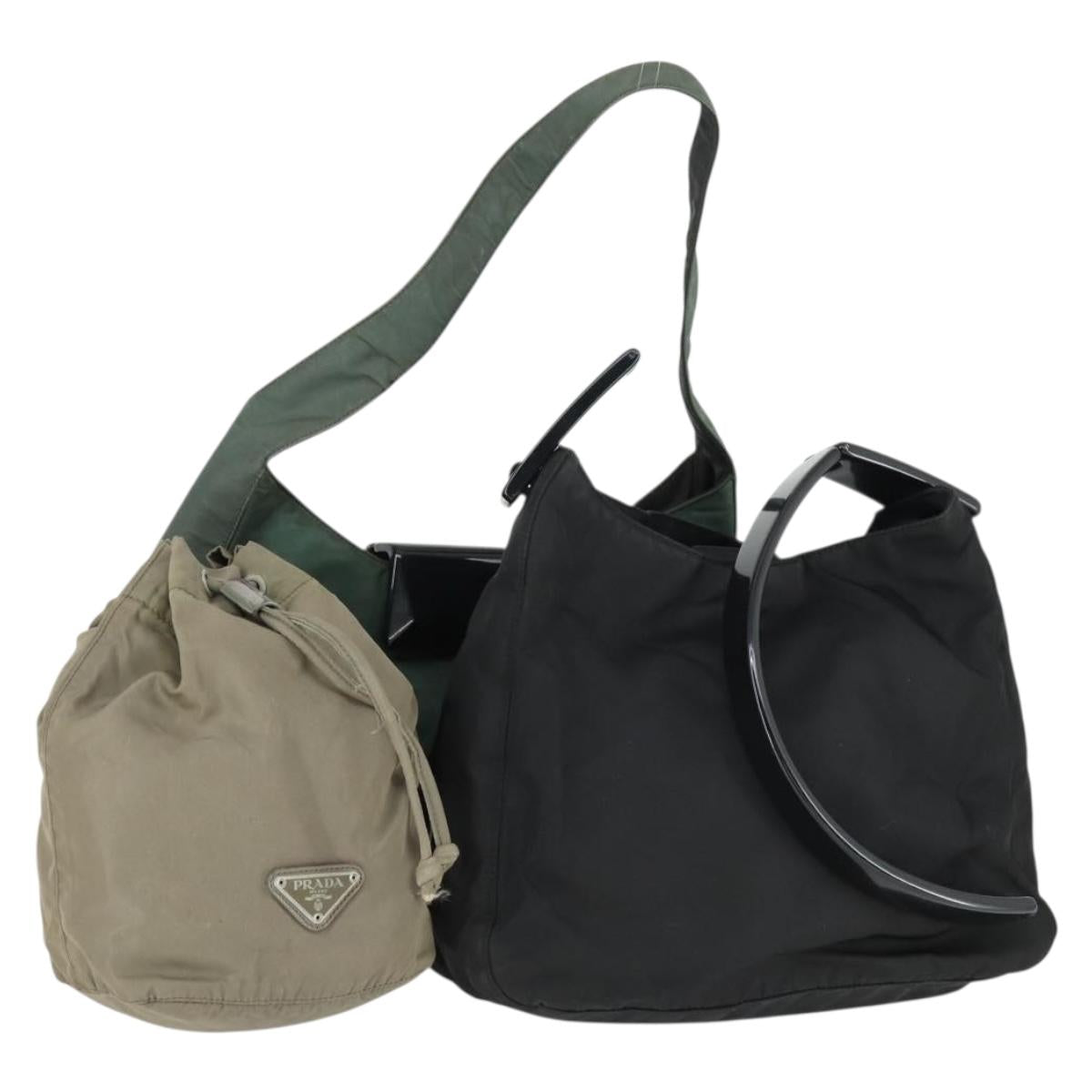 PRADA Bag Nylon 3 Set Black Khaki Auth 160751