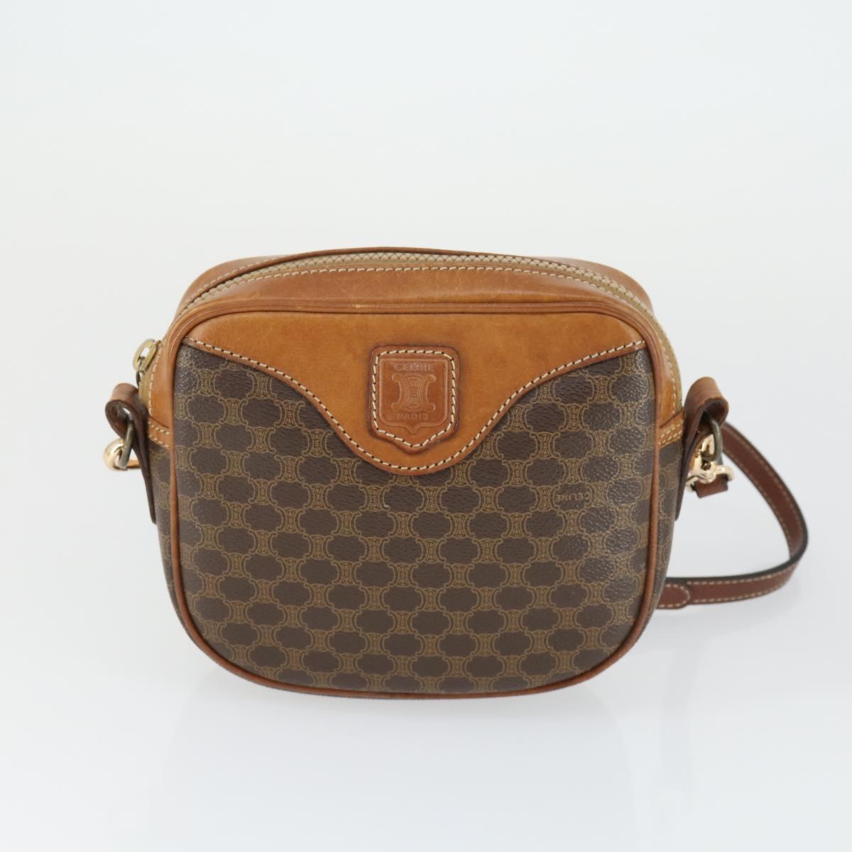 CELINE Macadam Canvas Shoulder Bag PVC 2 Set Brown Auth 160752