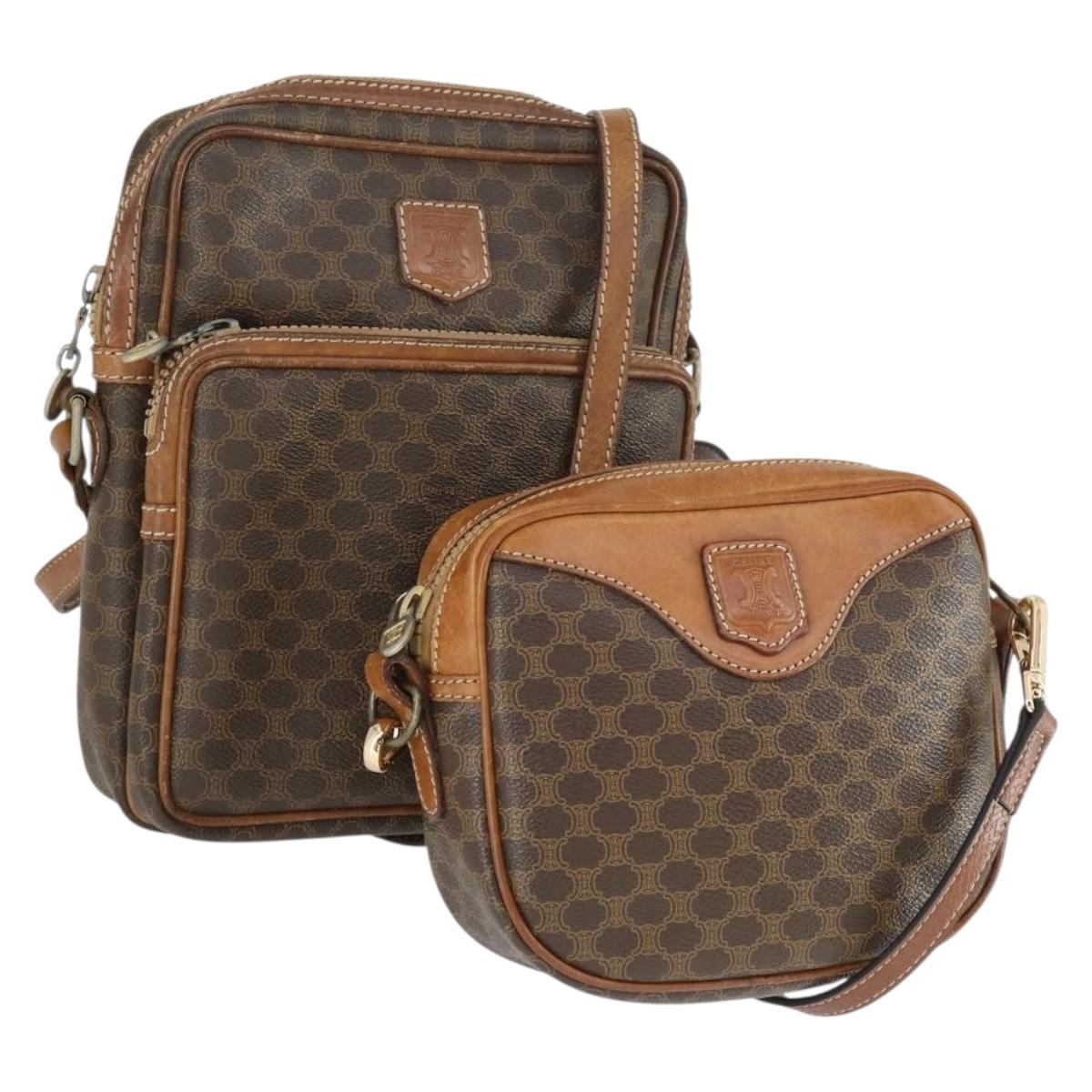CELINE Macadam Canvas Shoulder Bag PVC 2 Set Brown Auth 160752